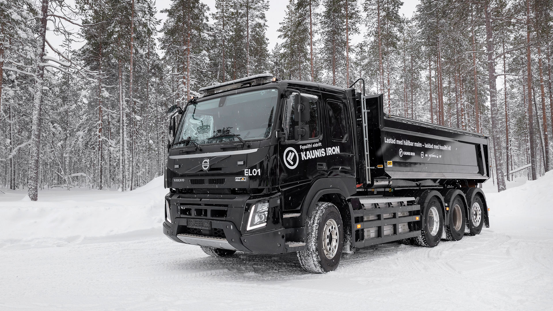 A Volvo electric truck tested at the Kaunis Iron mining company.